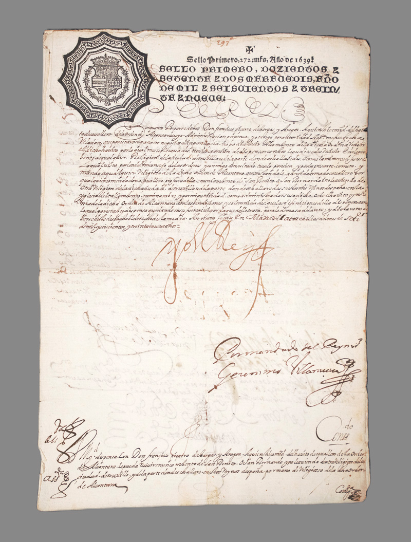Lot 2598, Auction  126, Philipp IV., König von Spanien, Urkunde über Vergabe einer Pfründe. 1639
