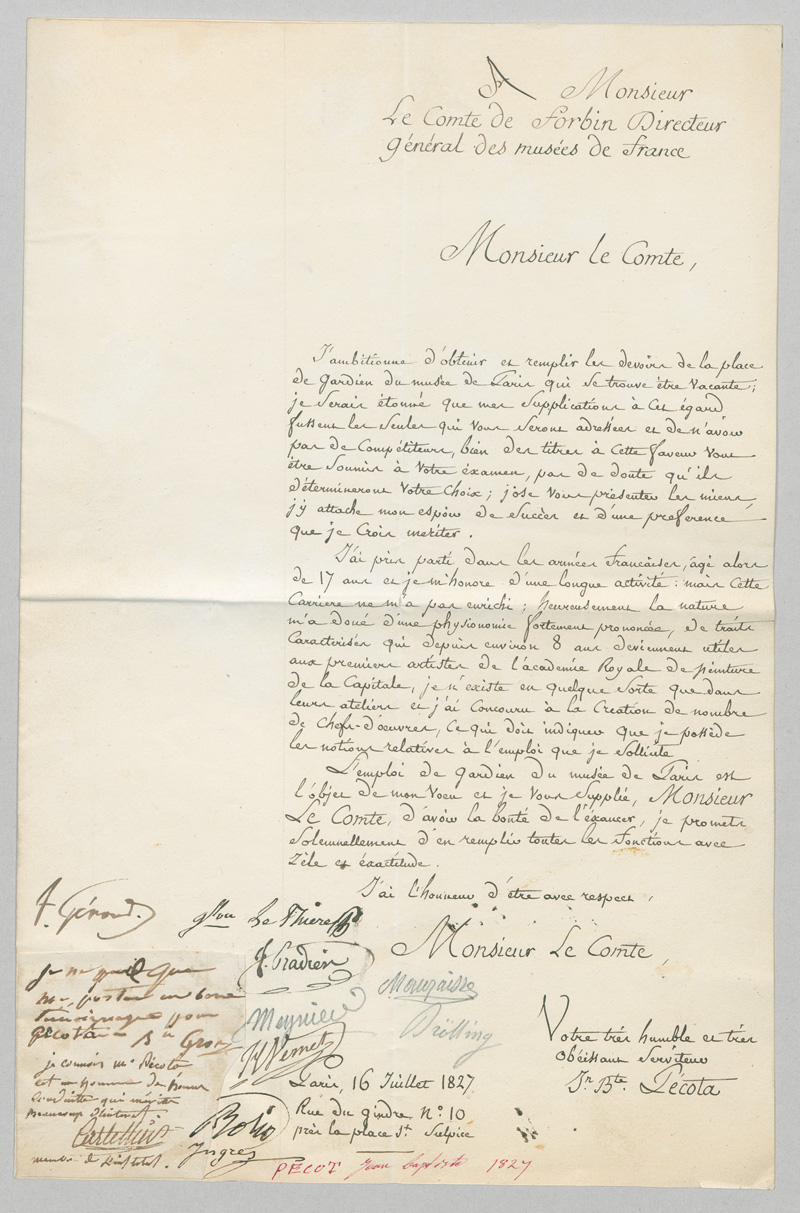 Lot 2608, Auction  126, Französische Maler und Bildhauer, 12 Signaturen auf einer Petition. 1827