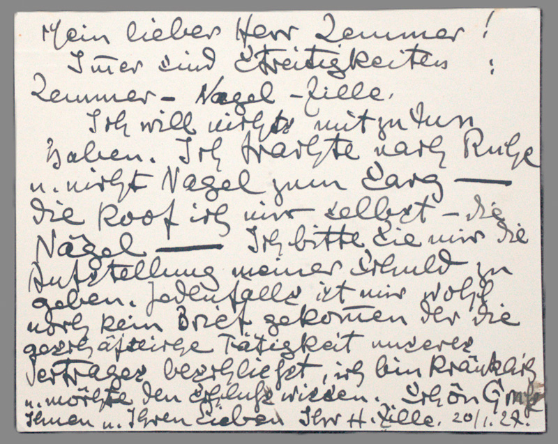 Lot 2622, Auction  126, Zille, Heinrich, Briefkarte an Konrad Lemmer. 1927