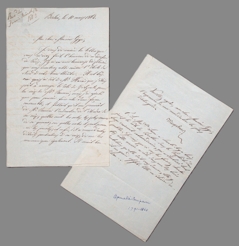 Lot 2632, Auction 126, Meyerbeer, Giacomo, Brief an den Operndirektor Frederick Gye in London. 1863