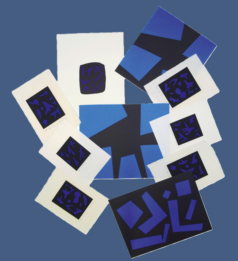 Lot 3166, Auction  126, Iizuka, Hashiro, "Space". Folge von 6 signierten Siebdrucken in Ultramarin und Schwarz auf Japanbütten