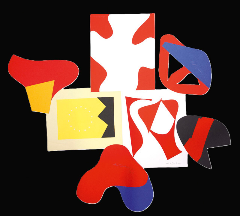 Lot 3170, Auction  126, Iizuka, Hashiro, 7 abstrakte Scherenschnitte aus farbigen Kartonpapieren, alle signiert