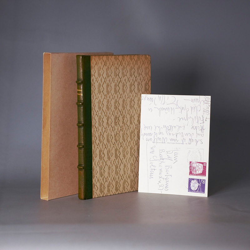 Lot 3208, Auction 126, Jünger, Ernst, Das Haus der Briefe. OHalbleder. Olten 1951. - 100 sign. Exemplare. - Mit Karte von Lieselotte Jünger