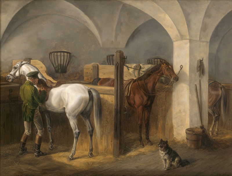 Lot 6062, Auction 126, Adam, Albrecht, Reitknecht mit drei Pferden und Hund im Stall