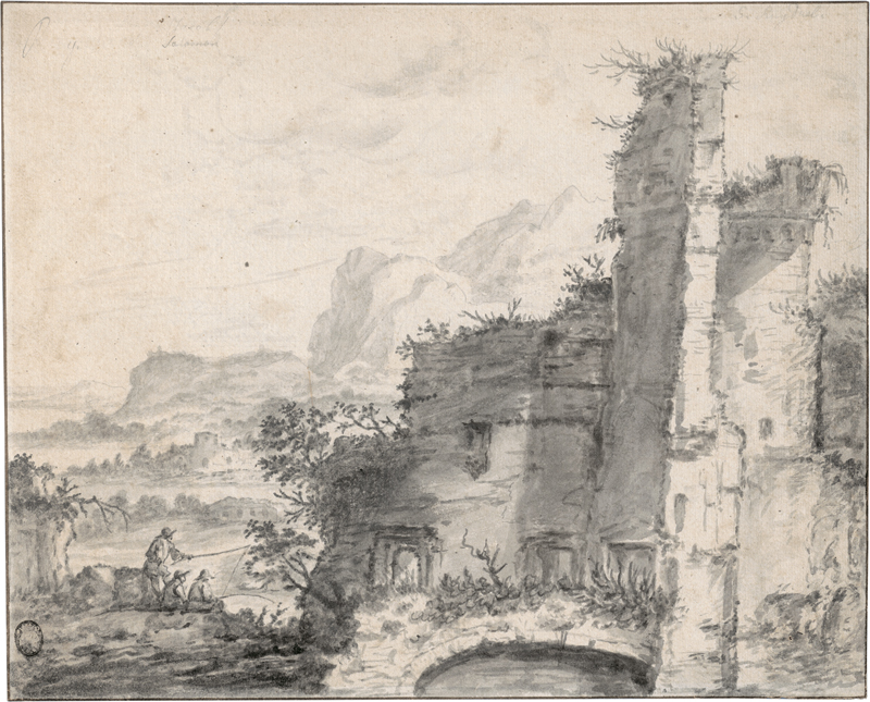 Lot 6528, Auction 126, Niederländisch, 17. Jh. Ruinenlandschaft mkit Fischern