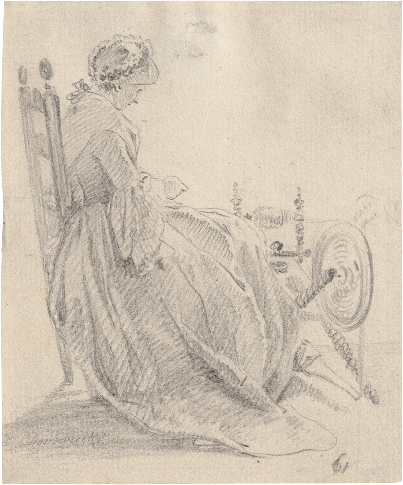 Lot 6598, Auction  126, Chodowiecki, Daniel Nikolaus, Dame am Spinnrocken