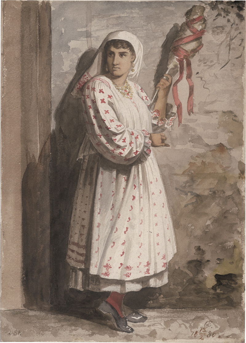 Lot 6700, Auction 126, Ehrenberg, Carl, Sizilianerin am Spinnrocken