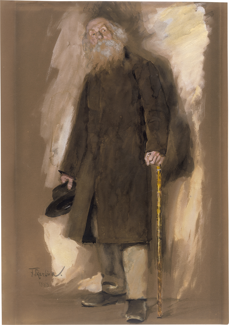 Lot 6718, Auction 126, Skarbina, Franz, Stehender Mann im Mantel mit Hut und Gehstock