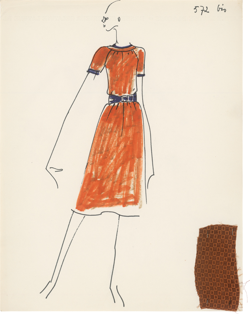 Lot 7204, Auction 126, Lagerfeld, Karl, Modezeichnung (Kleid Orangerot)