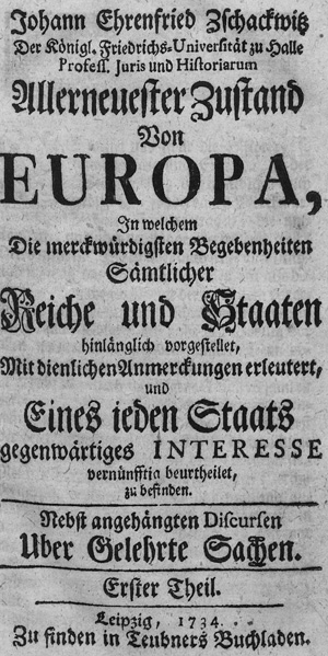 Lot 204, Auction  127, Zschackwitz, Johann Ehrenfried, Allerneuester Zustand von Europa