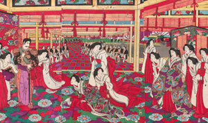 Lot 606, Auction  127, Chikanobu, Toyohara, Palastszene. Azuma no hana - kôkyo no sakae. Triptychon. 