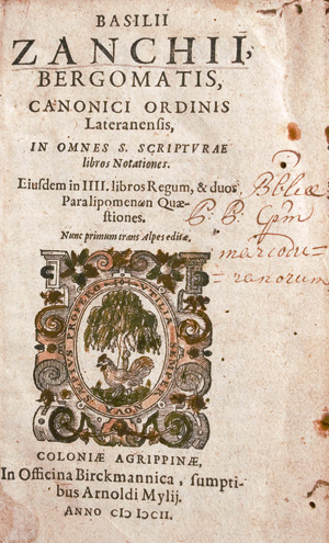 Los 1266 - Zanchi, Basilio - Omnes S. Scripturae libros notationes. Köln, Birckmann für Arnold Mylius, 1602 - 0 - thumb
