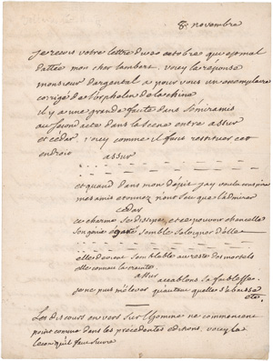 Voltaire, Fr.-M. Arouet, gen., Brief an den Buchhändler Lambert über mehrere seiner Werke. Wohl um 1770