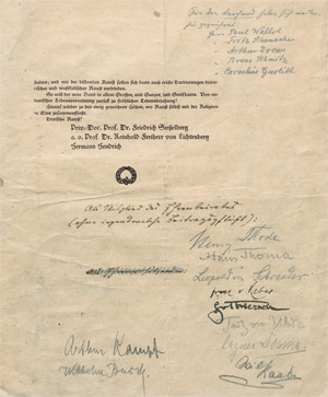 Lot 2618, Auction  127, Verdhandi-Bund. Signierte Programmschrift, Druck mit 10 Künstler-Signaturen. 1907