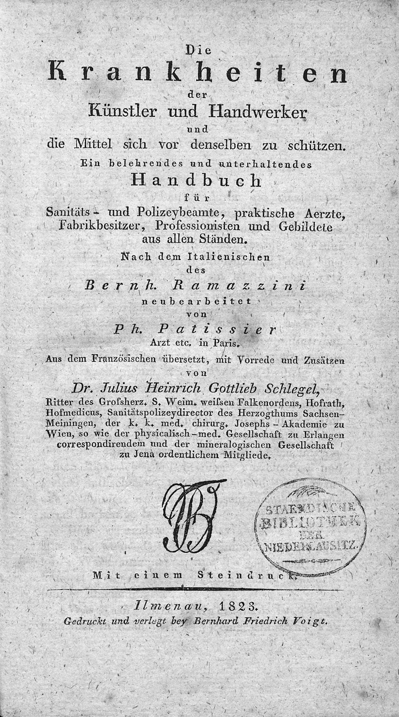 Lot 318, Auction  127, Ramazzini, Bernardino, Die Krankheiten der Künstler und Handwerker und die Mittel sich vor denselben zu schützen