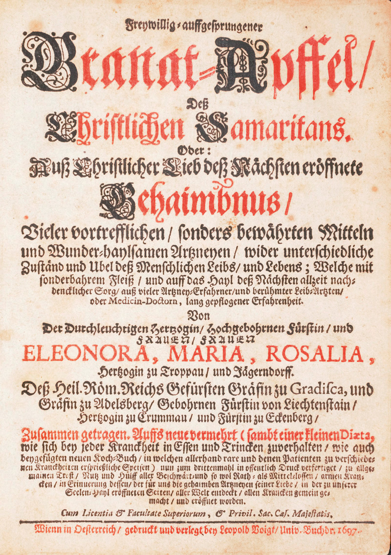 Lot 398, Auction 127, Troppau und Jäg, Eleonora Maria Rosalia Herzogin zu, Freywillig auffgesprungener Granat-Apffel deß christlichen Samaritas