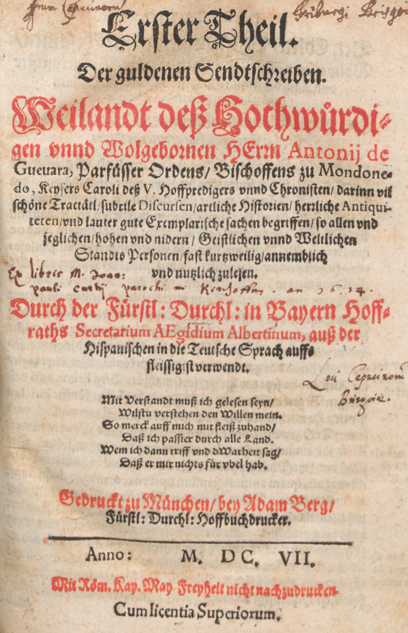 Lot 410, Auction 127, Guevara, Albertinus de, Erster (Ander - Dritter schönster und letzter) Theil der guldenen Sendtschreiben