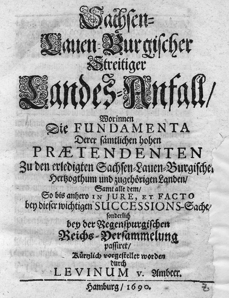 Lot 503, Auction 127, Ambeer, Levinus von, Sachsen-Lauen-Burgischer Streitiger Landes-Anfall