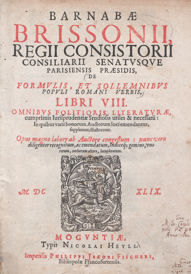 Lot 508, Auction 127, Brisson, Barnabé, De formulis et sollemnibus populi Romani