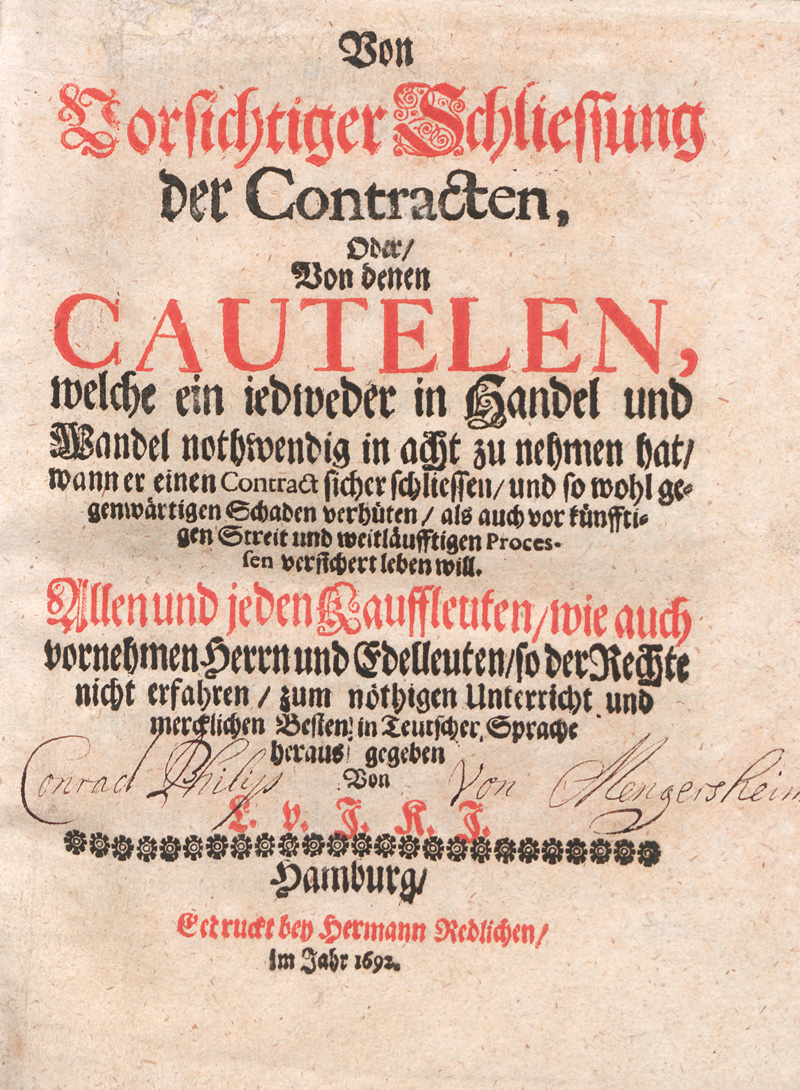 Lot 554, Auction  127, Stryk, Samuel, Von vorsichtiger Schliessung der Contracten + Beiband