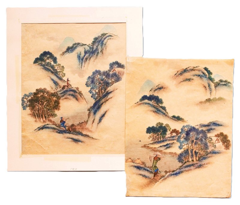 Lot 622, Auction  127, Japanische Landschaftsmalerei, 2 Ansichten von Berglandschaften in Aquarell über Tuschezeichnung. Japan Ende 19. Jahrhundert 