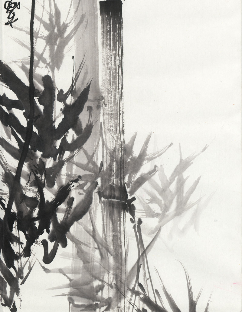 Lot 623, Auction  127, Bambus und Kakemono, Kakemono-Rollbild. Sumi-e Tuschemalerei in Schwarz auf Japanbütten