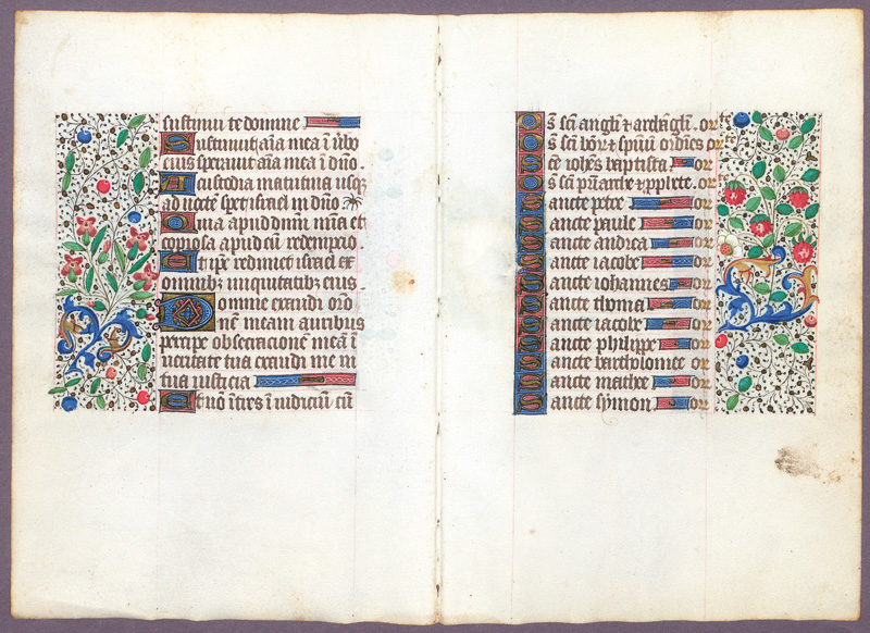 Lot 1018, Auction 127, Blattgold-Initialen, 4 Doppellagen aus einem spätmittelalterlichen Stundenbuch in lateinischer Handschrift