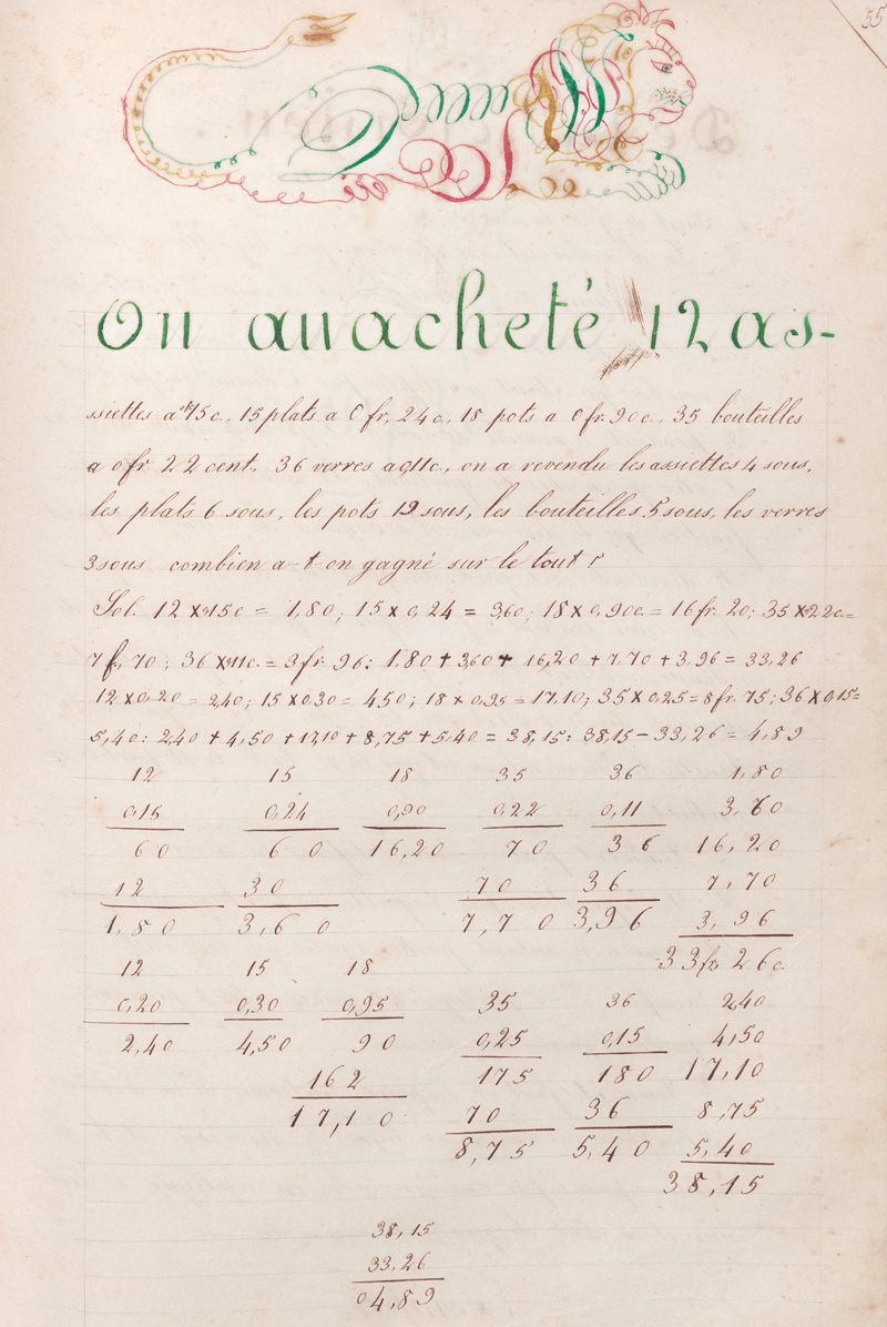 Lot 1050, Auction 127, Chasles, Julien, Arithmetik. Französische Handschrift auf Papier