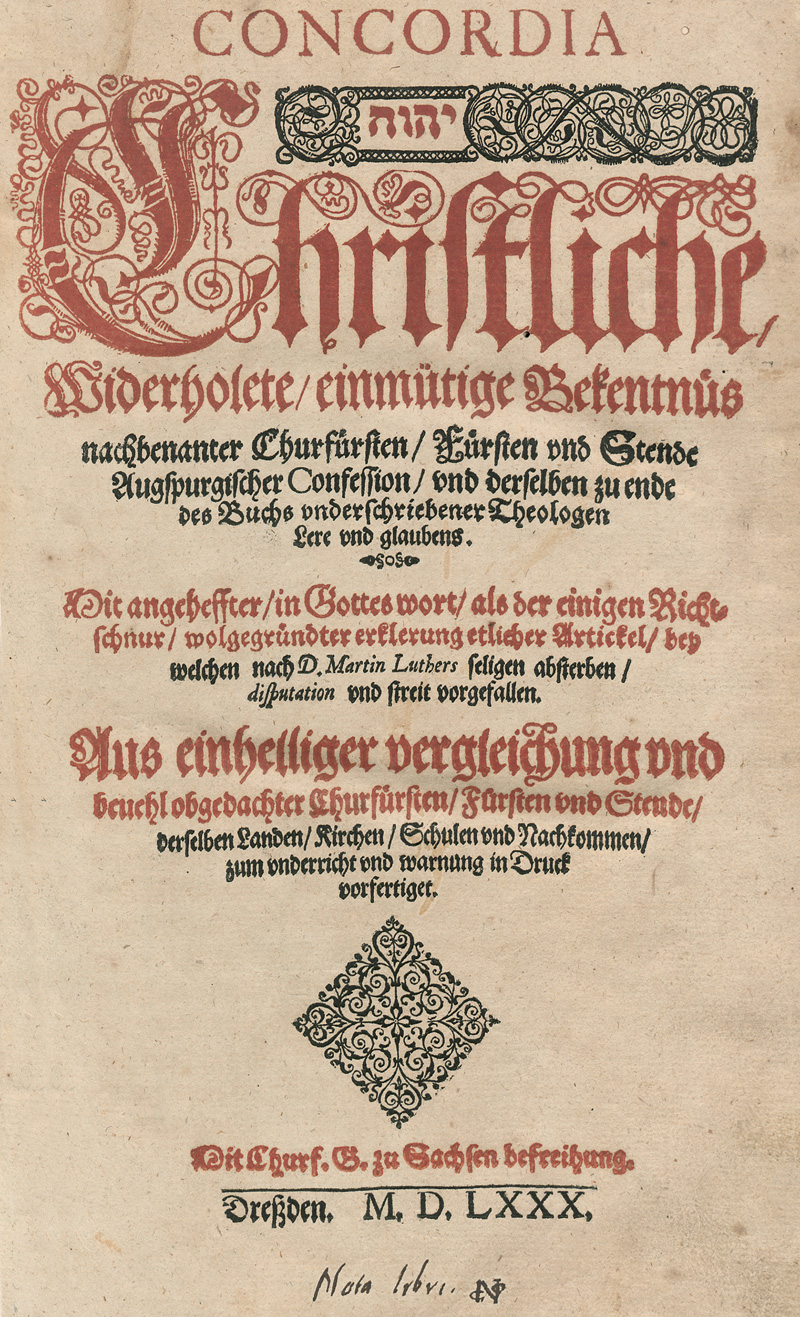 Lot 1104, Auction  127, Concordia, Christliche, widerholete, einmütige Bekentnüs nachbenanter Churfürsten