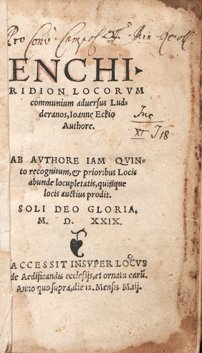 Lot 1110, Auction  127, Eck, Johannes, Enchiridion locorum communium adversus Lutheranos