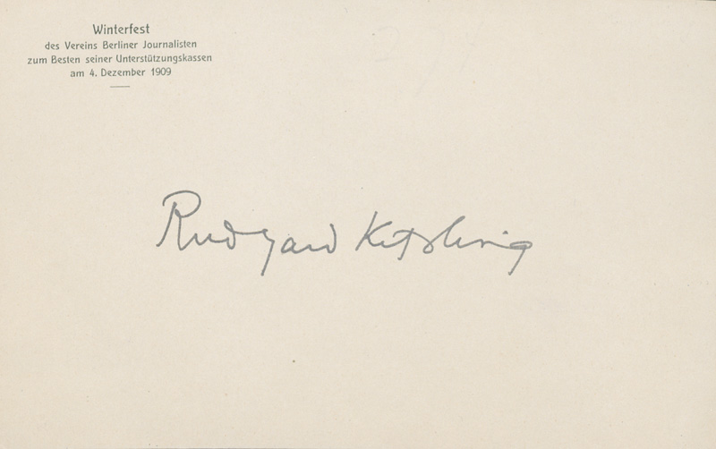 Lot 2525, Auction 127, Kipling, Rudyard, Signierte Tombola-Karte des Vereins Berliner Journalisten. 1909