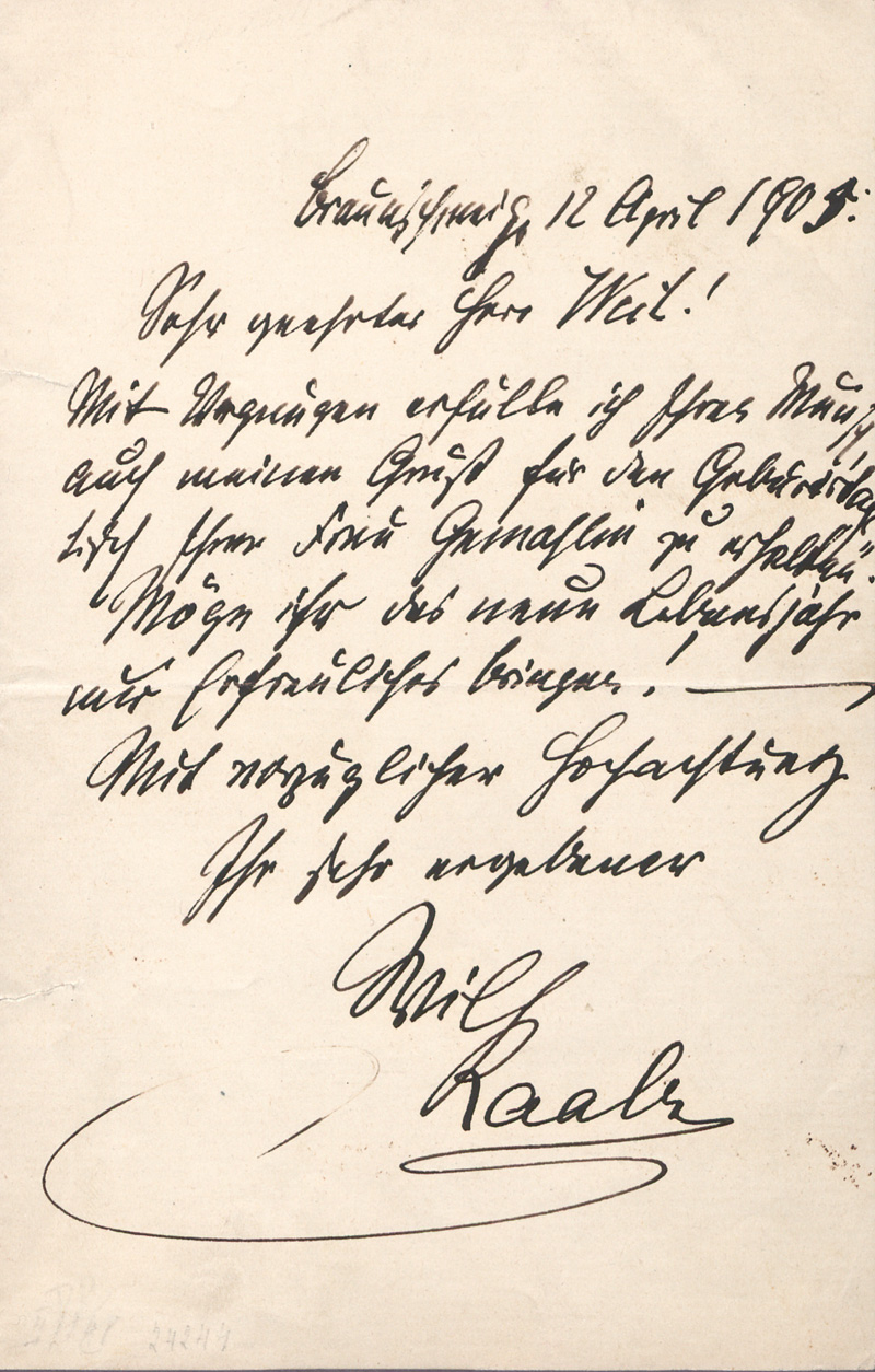 Lot 2527, Auction 127, Raabe, Wilhelm, Brief als Geburtstagsgeschenk. 1905