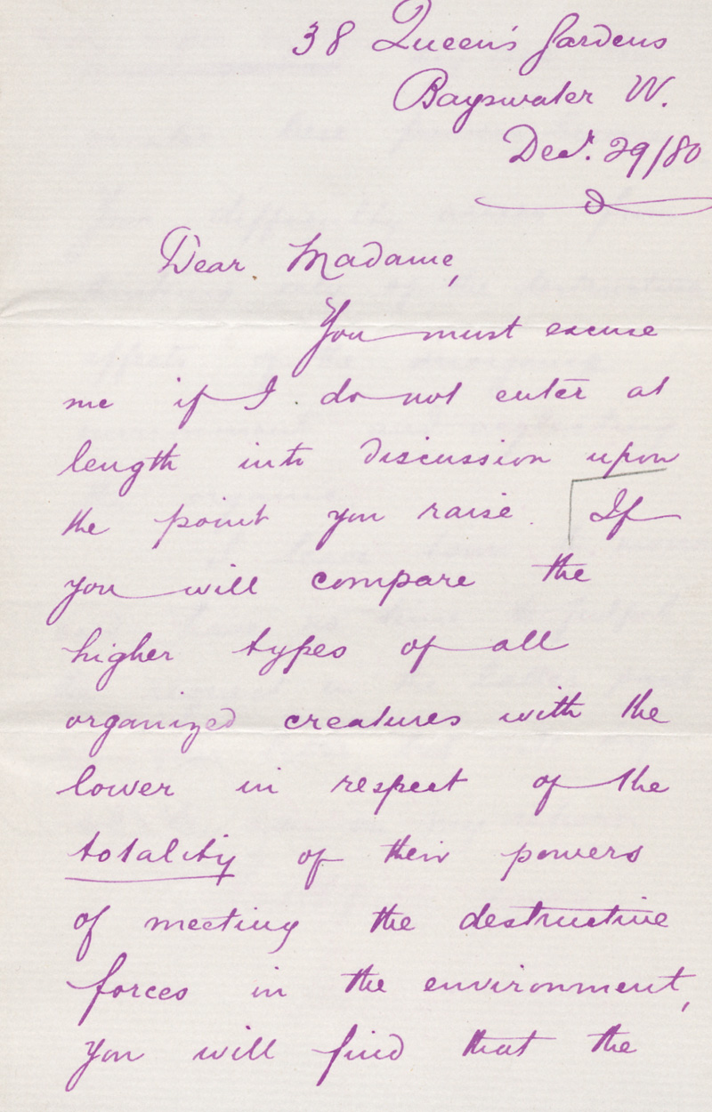 Lot 2573, Auction  127, Spencer, Herbert, Brief über seine Evolutionstheorie. 1880