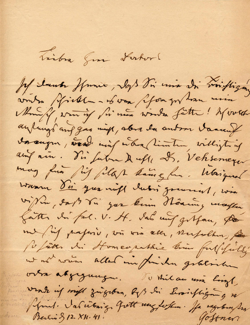 Lot 2591, Auction 127, Gossner, Johannes Evangelista, Brief an Dr. von Arnim in Berlin. 1841