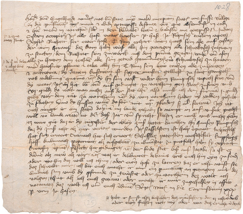 Lot 2595, Auction 127, Has, Johannes, Brief 1430 über den Hussiten-Einfall