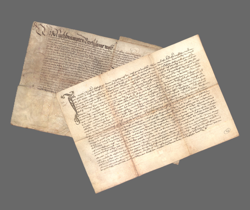 Lot 2604, Auction  127, Zug am Zuger See, Schuldbeurkundung. Deutsch-schweizer Urkunde in schwarzbrauner Kanzlei-Bastarda auf Pergament.