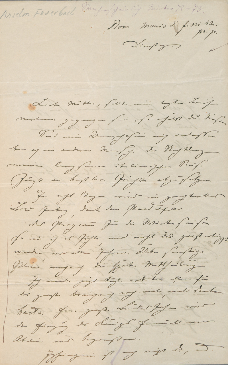 Lot 2607, Auction 127, Feuerbach, Anselm, Brief aus Rom an seine Stiefmutter. Um 1870