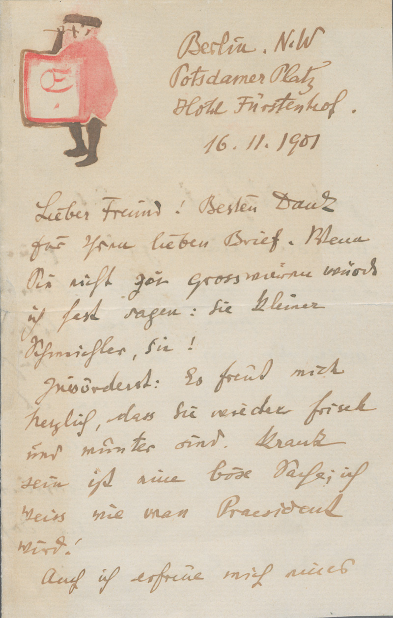 Lot 2614, Auction 127, Orlik, Emil, Brief an einen befreundeten Graphiker in Prag. 1901