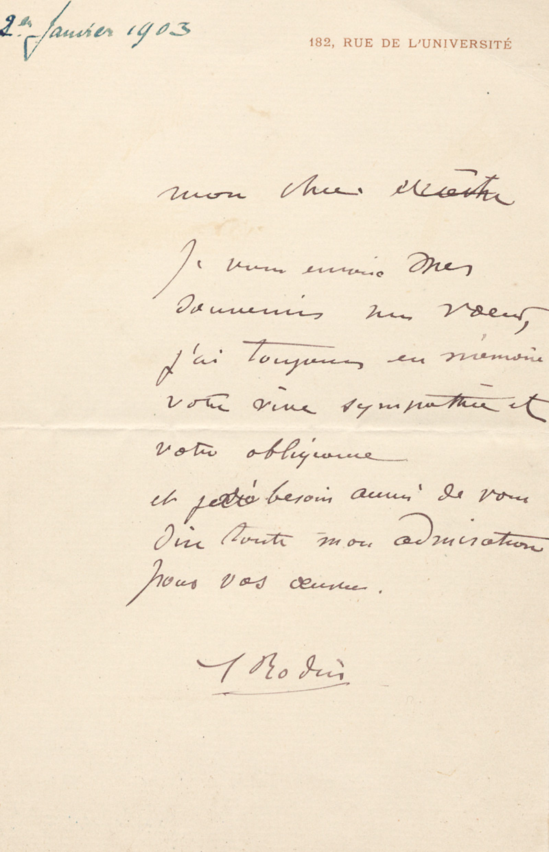 Lot 2616, Auction 127, Rodin, Auguste, Brief an einen "Maître". 1903
