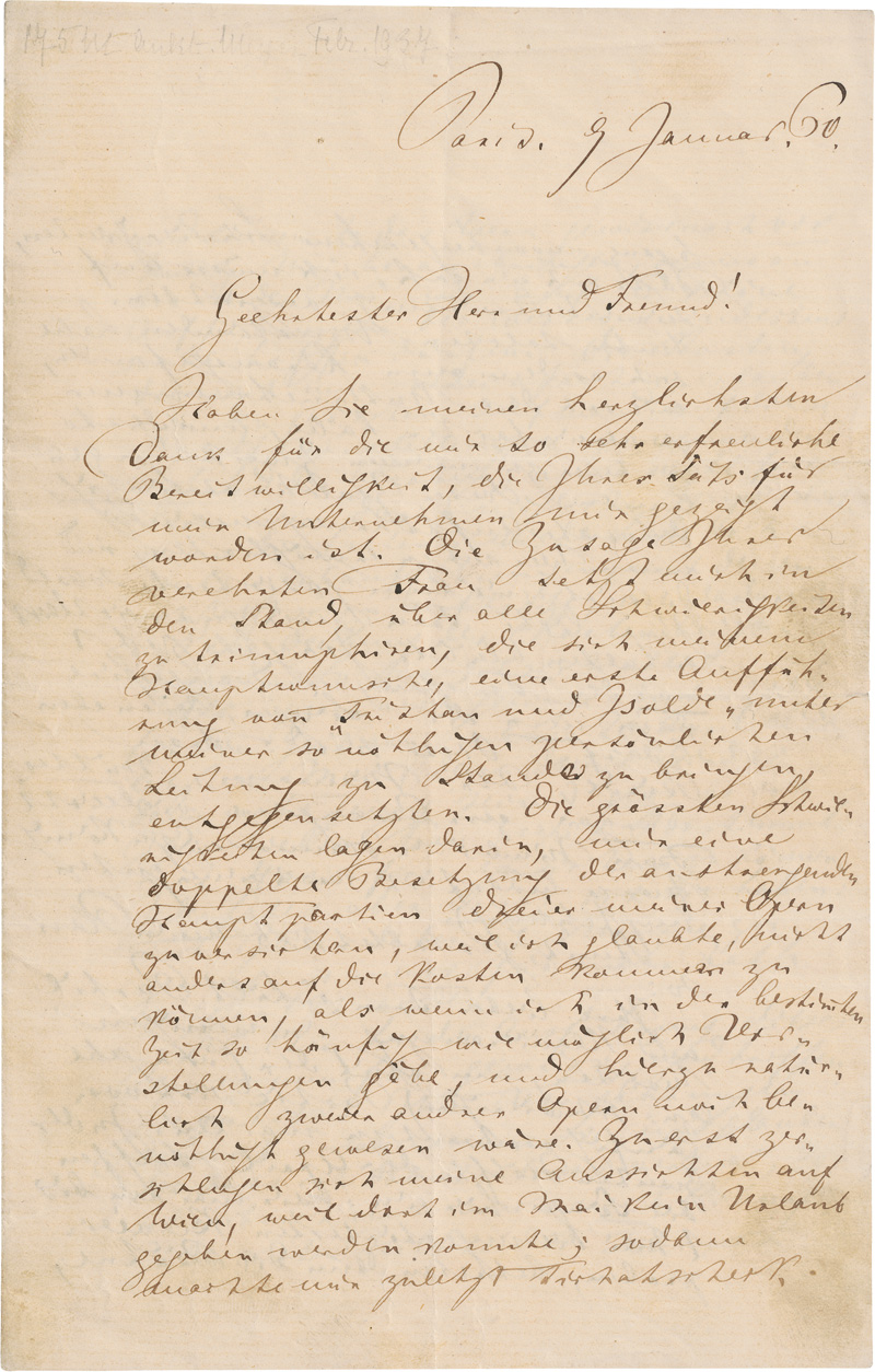 Lot 2656, Auction 127, Wagner, Richard, Ausführlicher Brief über "Tristan und Isolde". 1860