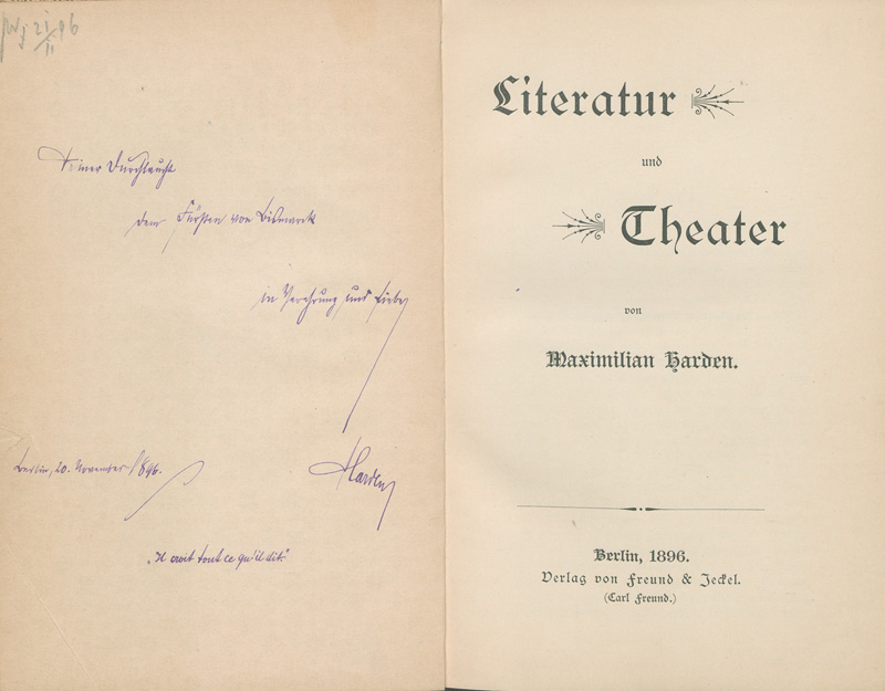 Lot 3132, Auction  127, Harden, Maximilian, Literatur und Theater (Widmungsexemplar)